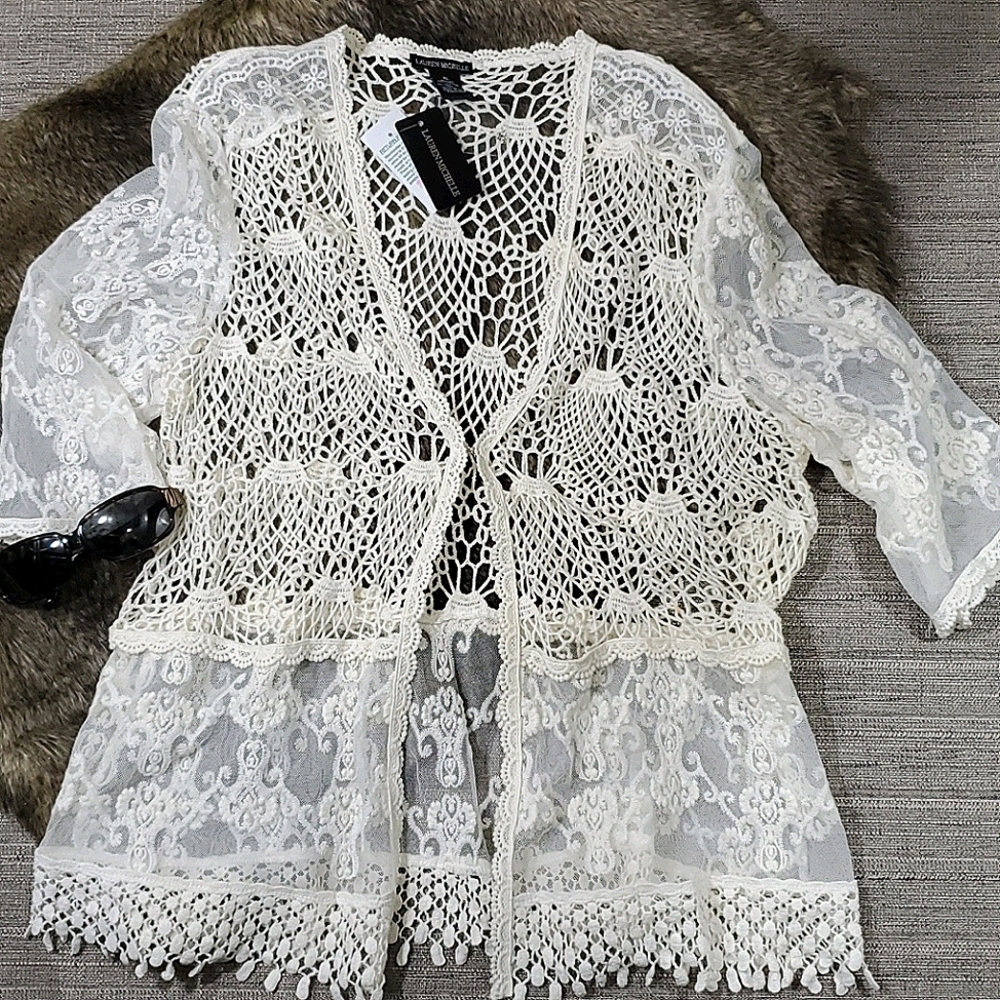 NWT Lauren Michelle Lace 3/4 Slv Cover-up / Jacket